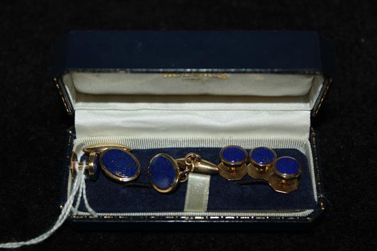 9ct gold and lapis lazuli dress set (4 studs & pair of cufflinks)